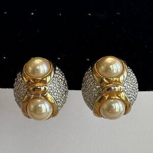 Gold Tone and Faux Pearl Vintage Clip Earrings